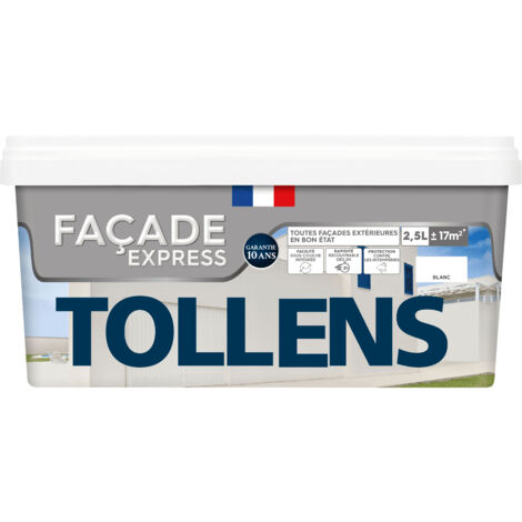 Tollens – Peinture façade acrylique mat 2,5L – Couverture 17m² – Résistante aux intempéries et UV – Application facile en 2h