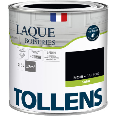 Tollens – Peinture laque ultra résistante aux lessivages – Pour murs, meubles et boiseries – Satin noir 0,5L – Rendement 7m²/couche