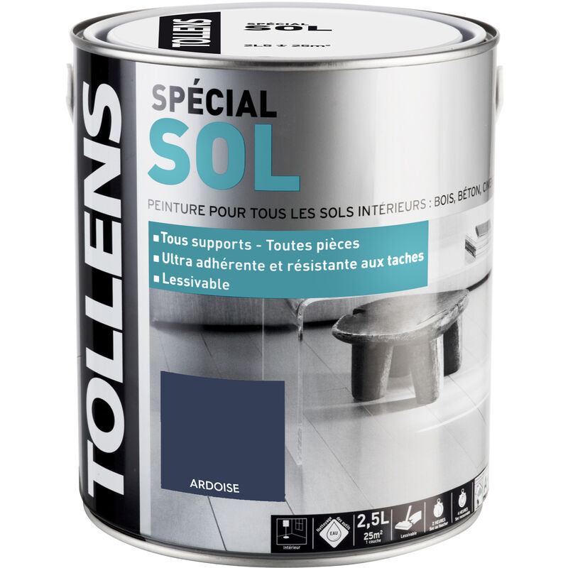Peinture Spéciale Sol - Satin - Toutes pièces - Tous Supports - Lessivable - Ardoise - 2,5L = 25m2 - Tollens