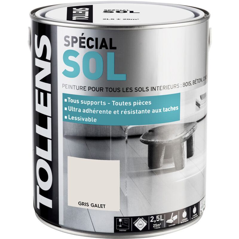 Peinture Spéciale Sol - Satin - Toutes pièces - Tous Supports - Lessivable - Gris Gallet - 2,5L = 25m2 - Tollens