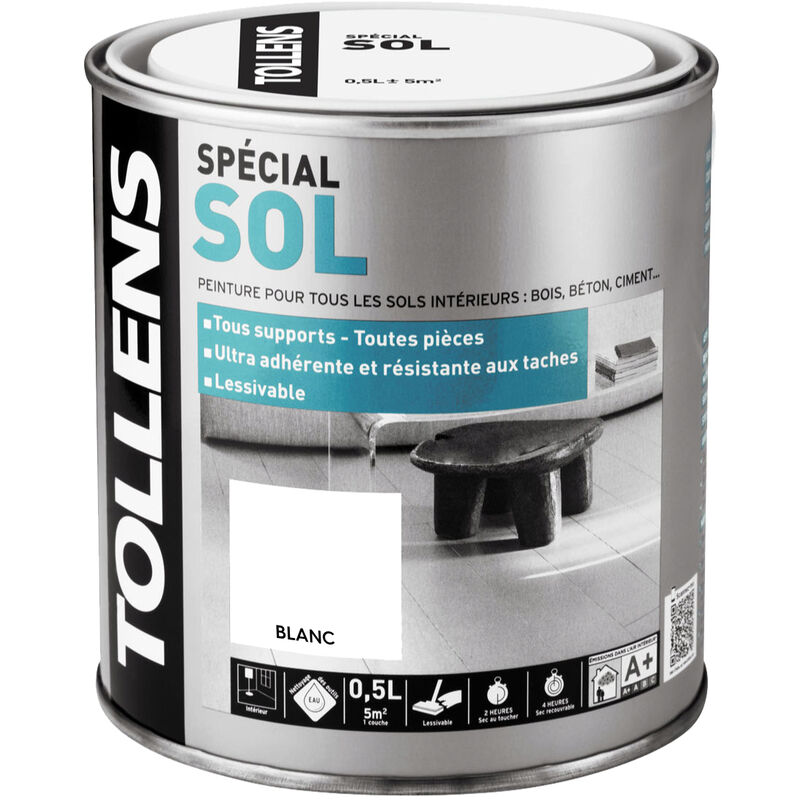 Tollens - Peinture Spéciale Sol - Satin - Toutes pièces - Tous Supports - Lessivable - Blanc - 0,5L = 5m2