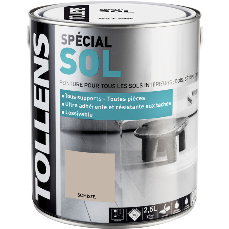 Peinture Spéciale Sol - Satin - Toutes pièces - Tous Supports - Lessivable - Schiste - 2,5L = 25m2 - Tollens