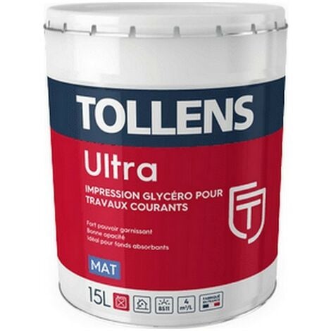 Tollens - Ultra Mat & Impression - Mat glycéro - Murs, plafonds et menuiseries  Couleur: Blanc - Conditionnement: 3 Litres