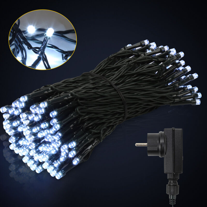 10M 100 led Guirlande lumineuse de Noël 8 modes IP44 décoration de fête Extérieur Intérieur Jardin pour Noël anniversaire mariage salon blanc Froid