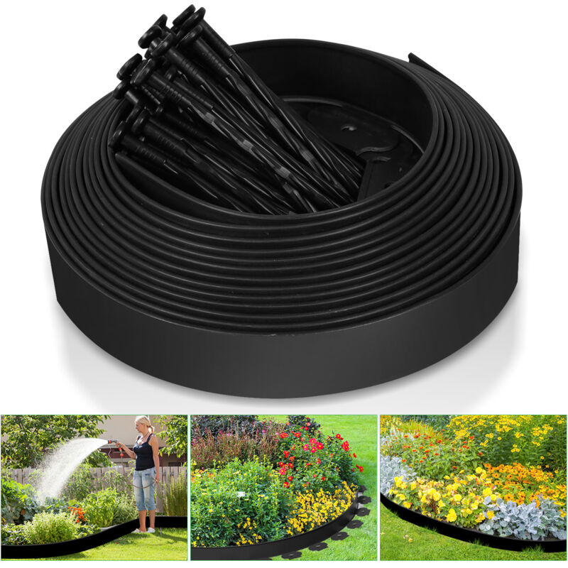 Tolletour - 10m Bordure de Pelouse en Plastique, Flexible Bordure de Jardin Bordure de Gazon Décorative de Jardin avec 30 Piquets d'ancrage