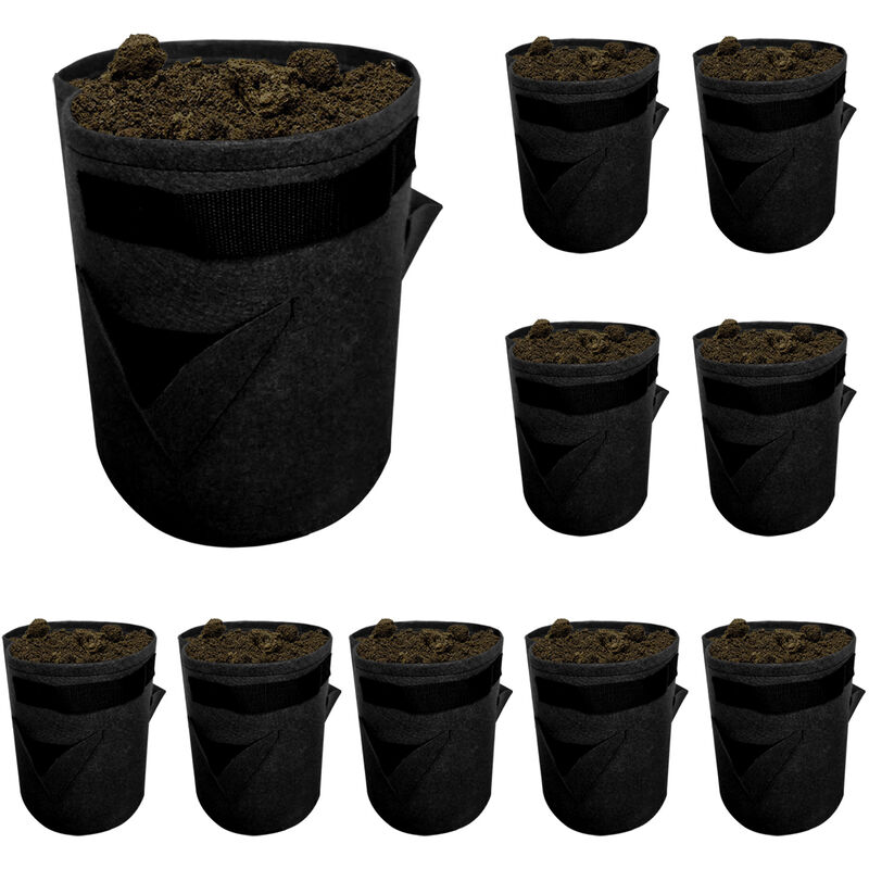 Tolletour - 10er Pflanzsack Pflanzzubehör Pflanzbeutel Pflanztasche Vliesstoff Pflanzkorb Schwarz 38L(10 Gallone) - Schwarz