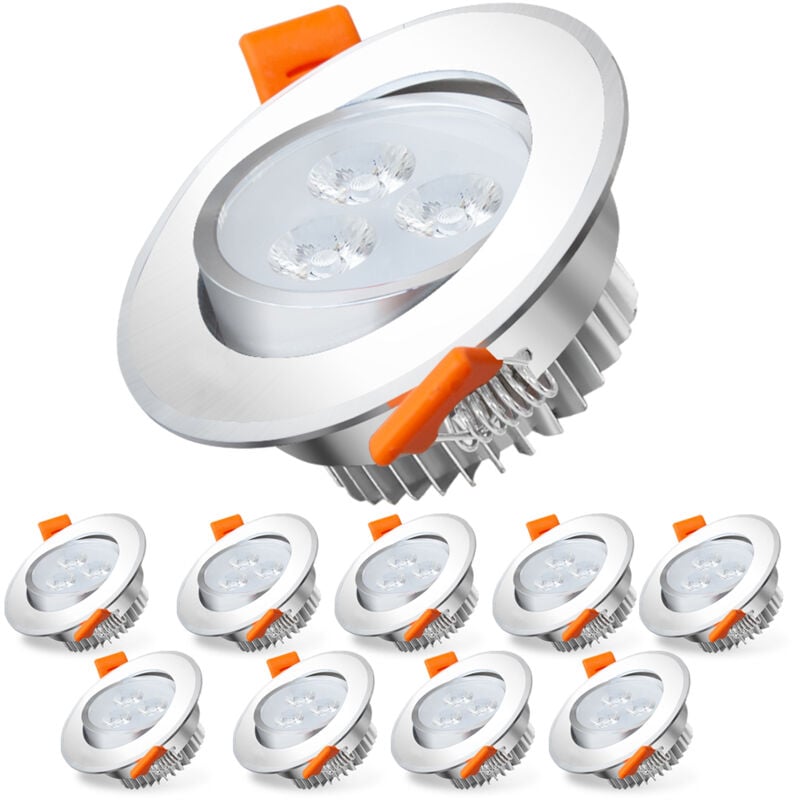 10X led Spot Spot encastré Set Spot encastré pour plafond IP44 3W a++ 230 v Blanc froid ce&rohs avec transformateur - Tolletour