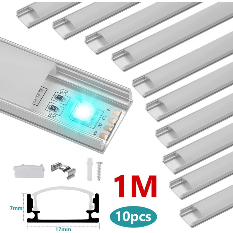 Tolletour - 10x1M Profilé Aluminium led Angle Anodisé Diffuseur laiteux pour Ruban Bande led Couvercle Blanc Opaque Forme en u