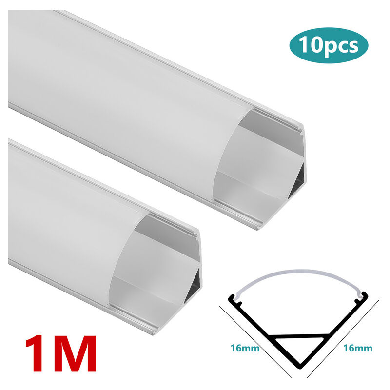 Tolletour - 10x1m Profilé Aluminium led Angle Anodisé Diffuseur laiteux pour Ruban Bande led Couvercle Blanc Opaque Forme en v - argent