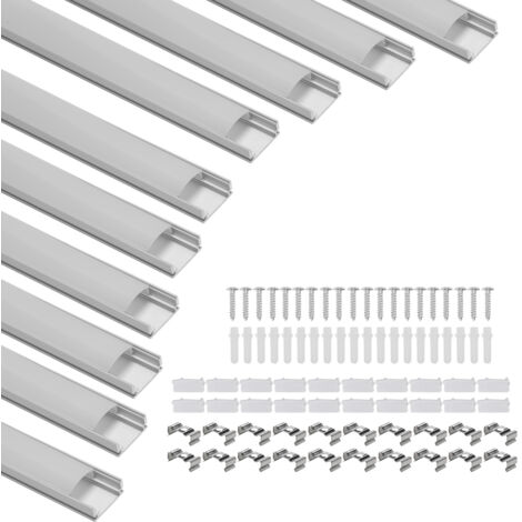 TolleTour 10x1M Profilé Alluminio LED Angolo Anodizzato Diffusore laiteux pour Ruban Bande LED Couvercle Blanc Opaque Forme en U