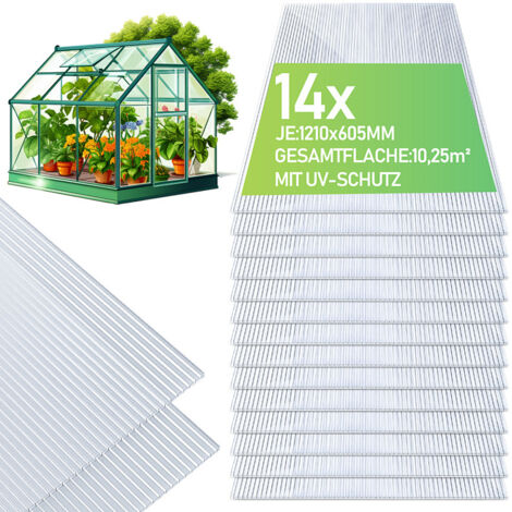 TolleTour 14 lastre in policarbonato alveolare 4 mm 121×60,5 cm, tagliabili, 10,25 m², resistenti ai raggi UV, doppia parete, per serra da giardino