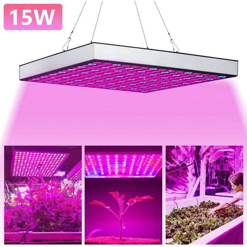 Tolletour - 15W led Grow Lights Lampe à panneau led à spectre complet hydroponique pour plantes d'intérieur de la graine à la réc