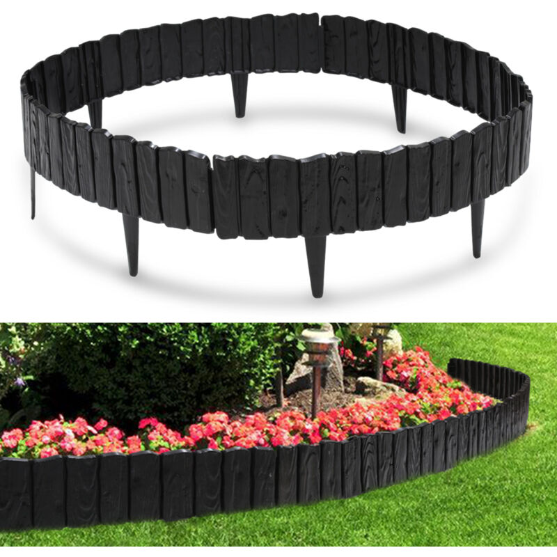 Tolletour - 4 pièces Bordure de pelouse aspect bois Bordure de tonte bordure de parterre plastique pour jardin, prairie 2.3m Noir