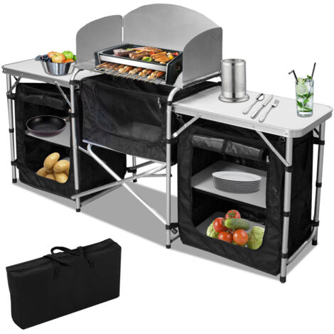 TolleTour 164,5 x 104 x 52 cm Cucina da campeggio pieghevole con 3 piani di lavoro – Stazione cucina da esterno con spazio di stivaggio,  Armadio da campeggio pieghevole per giardino, campeggio