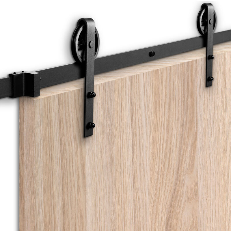 183cm Kit de poulie Ensemble Rail Porte de Grange style classique kit de rail pour porte Roue Accessoiresde grange Noir Grande roue - Tolletour