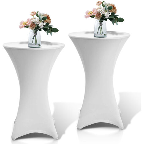TolleTour 2× Copritavolo elasticizzato bianco Copertura elastica per tavolo da bistrot, ø 80×110 cm