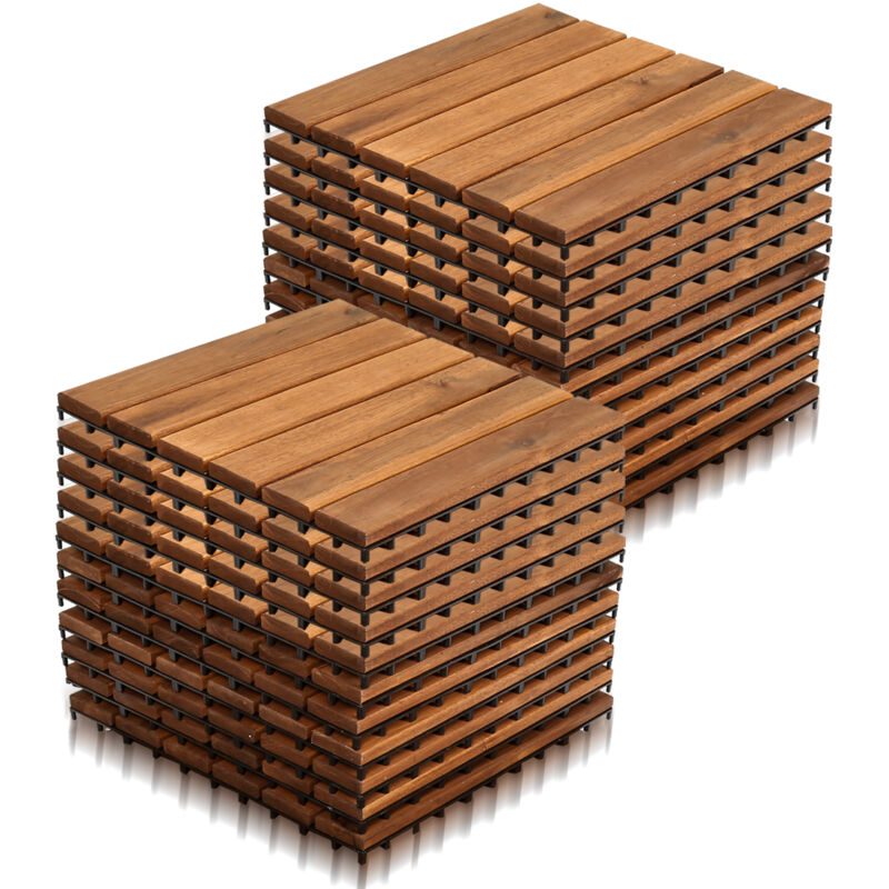 22x Dalles de terrasse en bois d'acacia Mosaïque 30x30cm Dalle clipsable 2m² balcon jardin extérieur - Tolletour