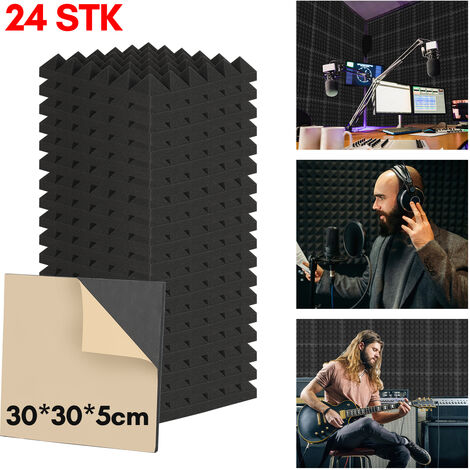 24PCS Mousse Acoustique Insonorisation Coton Noir Studio KTV Bar