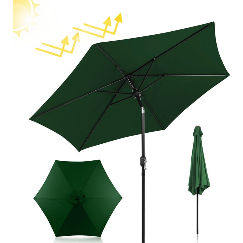 Parasol - parasol jardin, parasol deporté, parasol de balcon - 270 cm Vert, Parasol de plage - Tolletour
