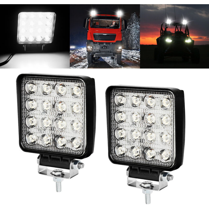 2X 48WProjecteur Phare de Travail 12V 24V led Carré led Moto Spot Feux Additionnels Offroad Lampe - Tolletour