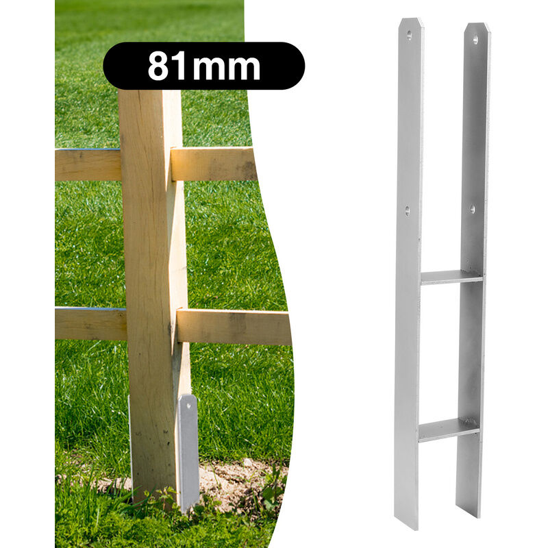 2x Ancrage de poteau Support de poteau en h épaisseur du matériau du poteau de clôture 4.75 mm Longue durée de vie 81MM - argenté - Tolletour