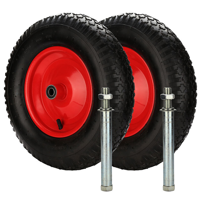 2X Roue de brouette pneumatique avec axe Roue de rechange 390mm Chariot de jardin charrette 120 kg Roue de secours - Tolletour