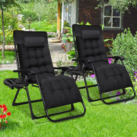 TolleTour 2x Sonnenliege Liegestuhl Klappbar Mit Getränkehalter Gartenstuhl Mit Auflage Polster Liegestuhl Extra groß Gartenliege Verstellbare Rückenlehne