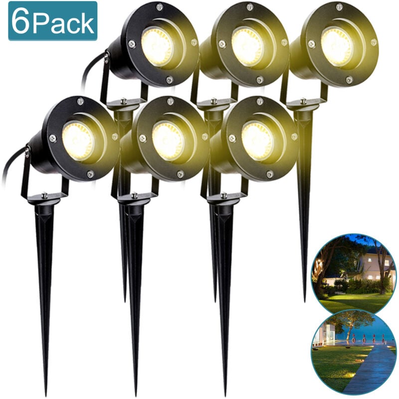 Tolletour - 6X Spot de jardin led spot extérieur led blanc chaud IP65 lumière de jardin 4W GU10 pré pour extérieur pré de jardin