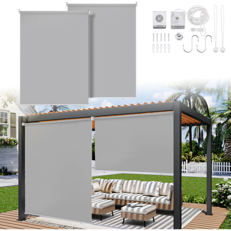 Tolletour - 2X Store vertical enrouleur extérieur pour terrasse ou balcon Paravent rétractable Protection solaire 180x140CM Gris