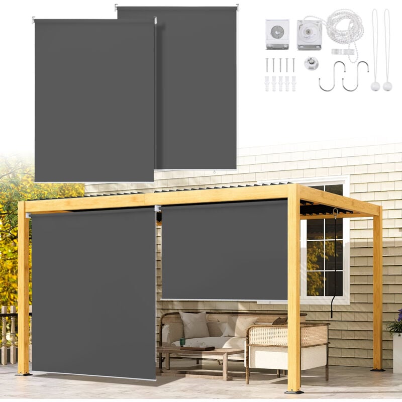 Tolletour - 2X Store vertical enrouleur extérieur pour terrasse ou balcon Paravent rétractable Protection solaire 100x240CM Anthracite