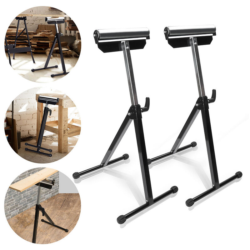 2X Support à rouleaux réglable en hauteur – Tréteau métallique jusqu'à 60 kg, 68 à 108 cm - Tolletour