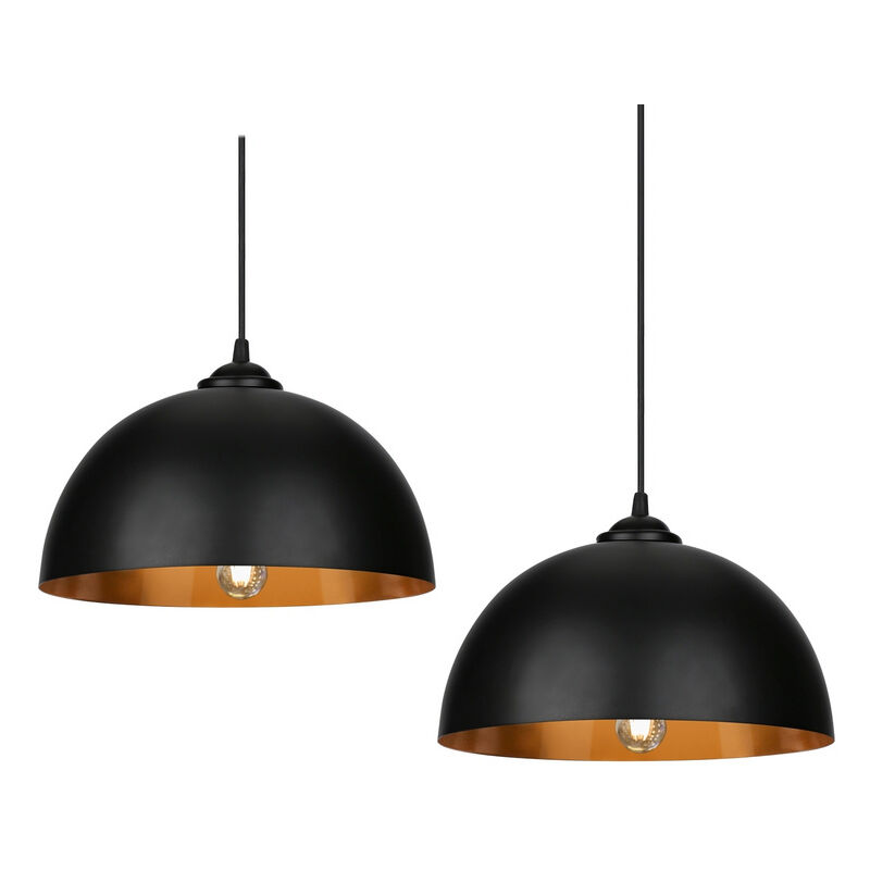 2x Suspension Luminaire Lampe suspendue Abat-jour Cuisine Lampe suspendue Plafond Noir-Doré Lumière Eclairage Design - Tolletour