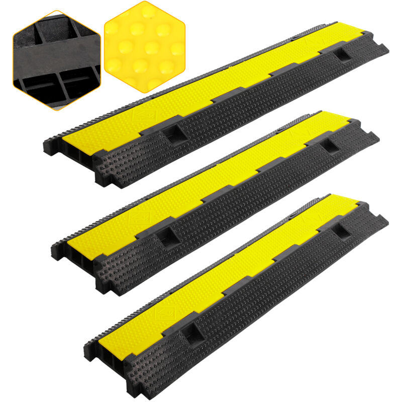 3 pièces Rampe Protection Câble sol 2 canaux canal de câble tuyau caoutchouc 100cm canal de sol - Tolletour