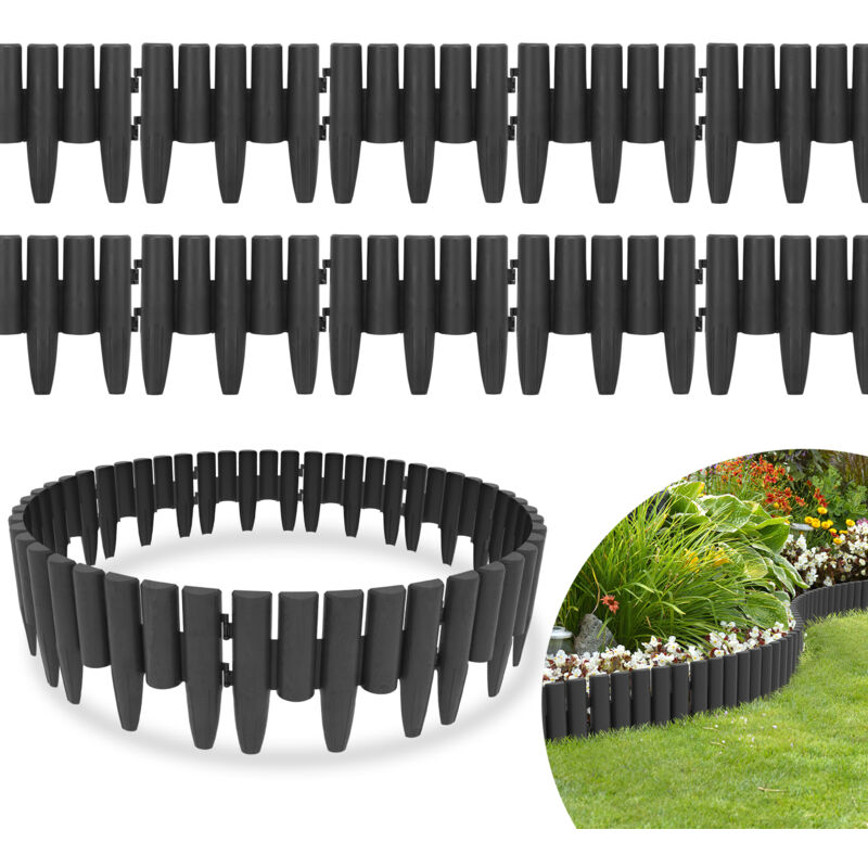 Tolletour - 30 pièces Bordure de pelouse aspect bois Bordure de tonte bordure de parterre plastique pour jardin, prairie 8.4m Anthracite