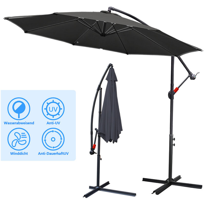 300cm parasol marché parasol cantilever parasol parasol jardin inclinable pendule parapluie.gris - gris - Tolletour