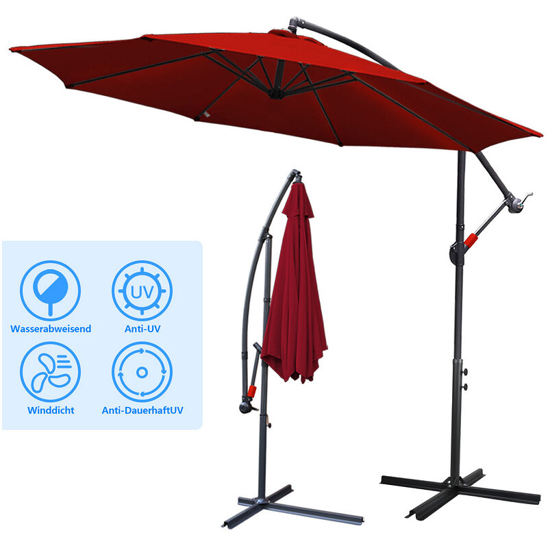 Tolletour - 300cm parasol marché parasol cantilever parasol parasol jardin inclinable pendule parapluie.rouge - rouge