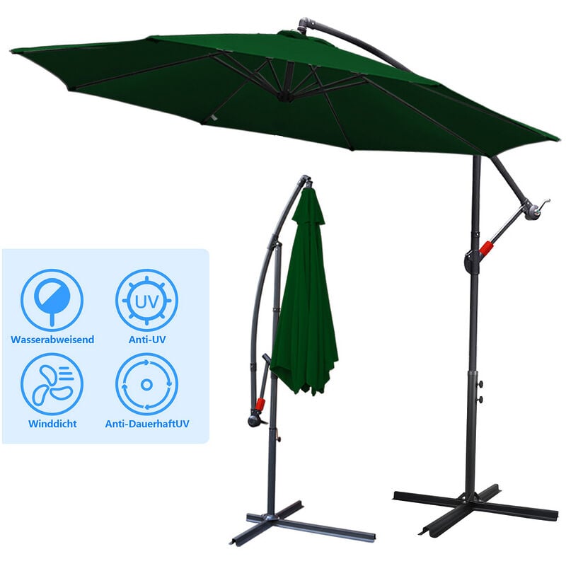 Tolletour - 300cm parasol marché parasol cantilever parasol parasol jardin inclinable pendule parapluie.vert - vert
