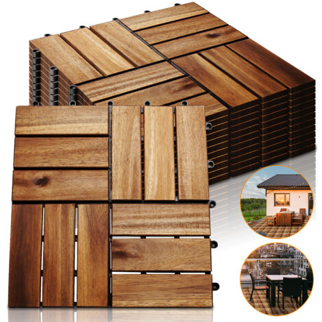 TolleTour 33 dalles de Terrasse Clipsable en Bois Resistant Aux Forte et Basses Températures 30 X 30 cm Revêtement Extérieur Pour Jardin Balcon - marron