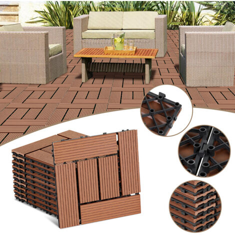 TolleTour 33 piastrelle per terrazza da 3 m², piastrelle a clip 30x30 cm, pavimentazione esterna per patio e giardino, marrone