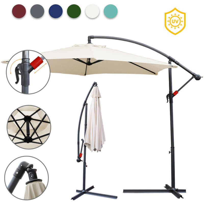 Parasol, 350 x 350 cm, upf 30+, rotation 360°, fonction d'inclinaison, hydrofuge, beige