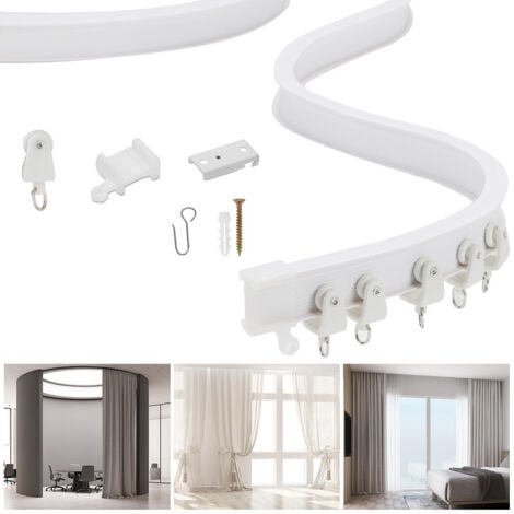 RANDACO TolleTour 3m Flexible Vorhangschienen. Gebogene Vorhangschiene. Deckenhalterung mit Schienenvorhangsystem. Decken Fenster Schiene für Decken- oder Wandmontage. Raumteiler. Duschvorhang