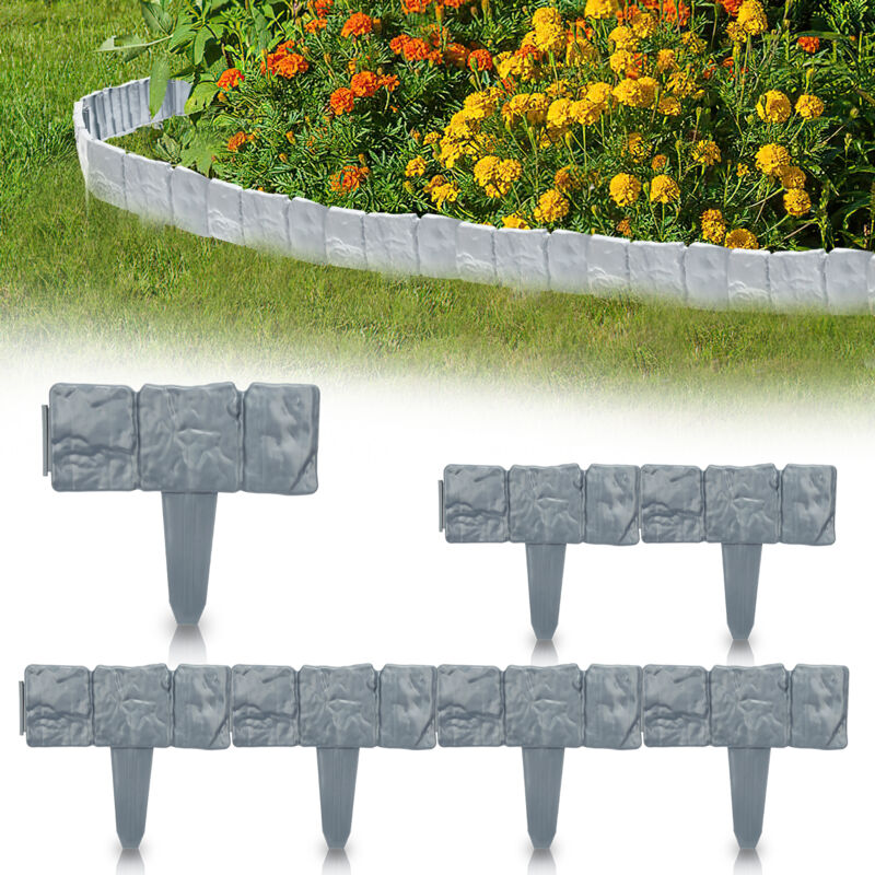 Tolletour - 20 pièces Bordure de pelouse Effet Pierre bordure de parterre plastique pour jardin 5m Gris