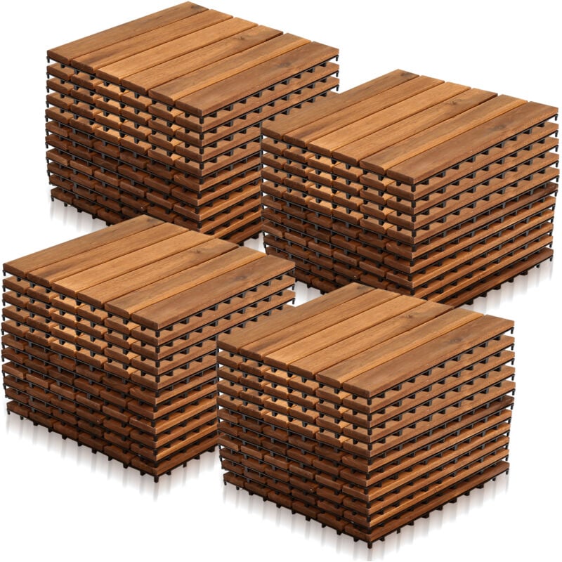Tolletour - 44x Dalles de terrasse en bois d'acacia Mosaïque 30x30cm Dalle clipsable 4m² balcon jardin - marron