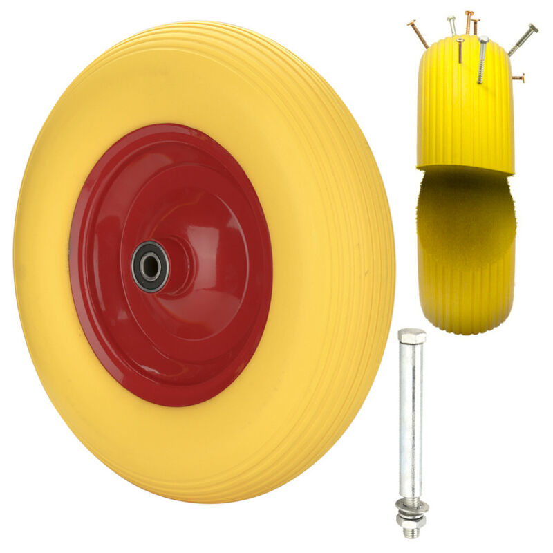 480 / 400-8 Roue de brouette en pu avec pneumatiques Roue de secours avec axe axe ø 390 mm pour charrettes à bras chario - Tolletour