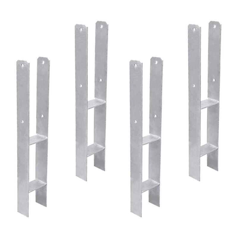 4x ancres h support de poteau Ancre de poteau galvanisée à chaud 600MM Ancre de poteau h 121MM - Argent - Tolletour