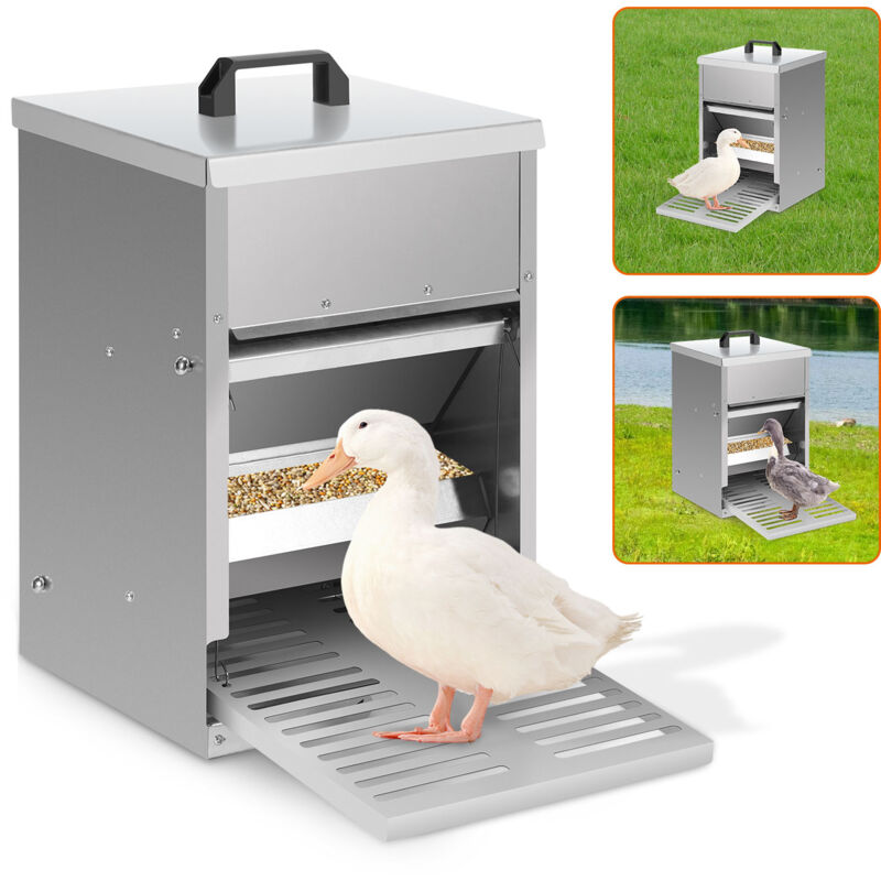 Tolletour - 4x Mangeoire poules en acier galvanisé – Distributeur automatique 5KG avec pédale et protection étanche pour poules et autres volailles