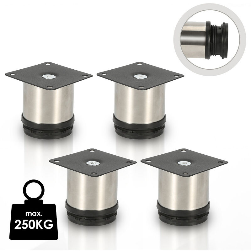 Tolletour - 4x pieds de meuble pieds de meuble pied en acier inoxydable diamètre 40 mm hauteur 50mm noir réglable en hauteur