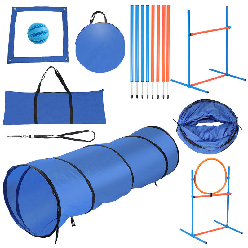 Tolletour - 5 en 1 Set d'agility pour chiens Set d'exercice d'agility avec tunnel boîte de pause anneau de saut barres de slalom