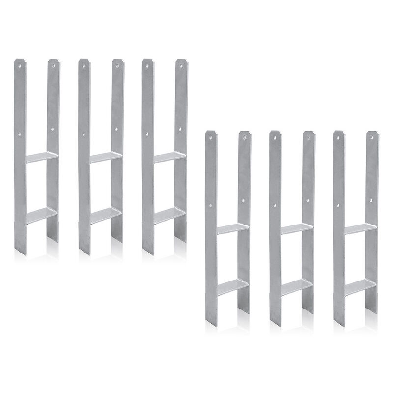 6x support de poteau Ancres en h Support de poteau Ancre de poteau Sabot de sol 600MM Ancre 121MM - Argent - Tolletour
