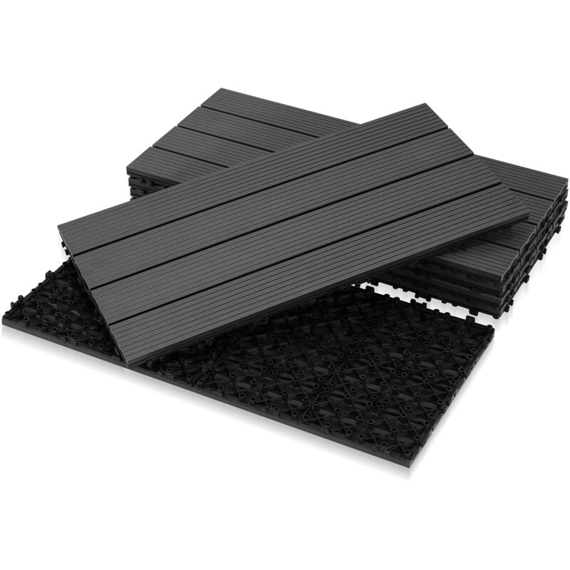 6x Dalle terrasse composite effet bois Dalles de Jardin clipsables en Bois Composite wpc 60 x 30 cm mosaïque Revêtement Anthracite - Tolletour